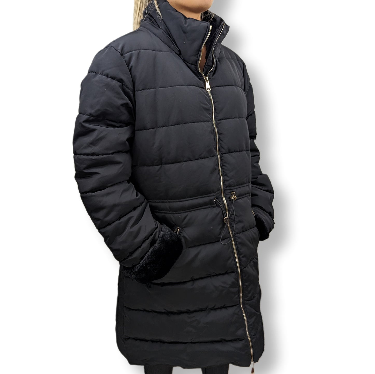 Golddigga Black Puffer Coat Women Size UK 16