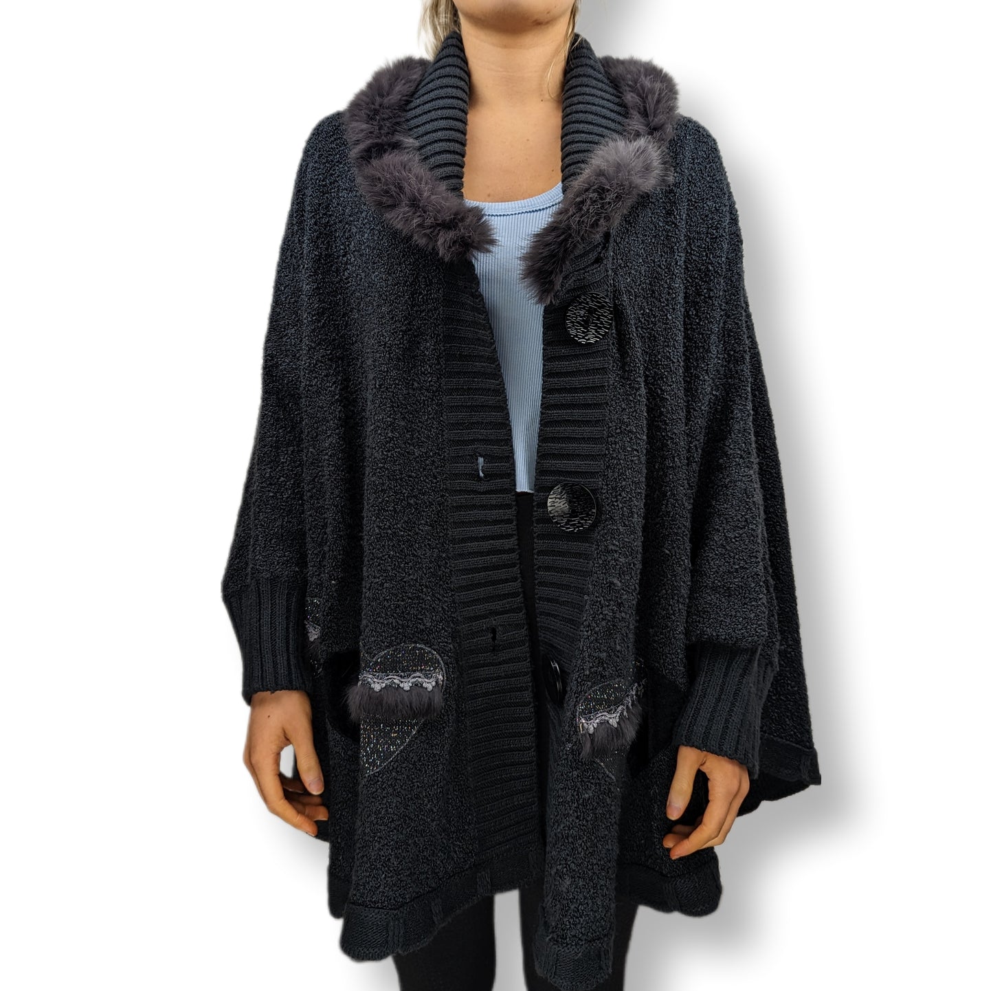 O Chico Paris Black Cape Cardigan Women One Size