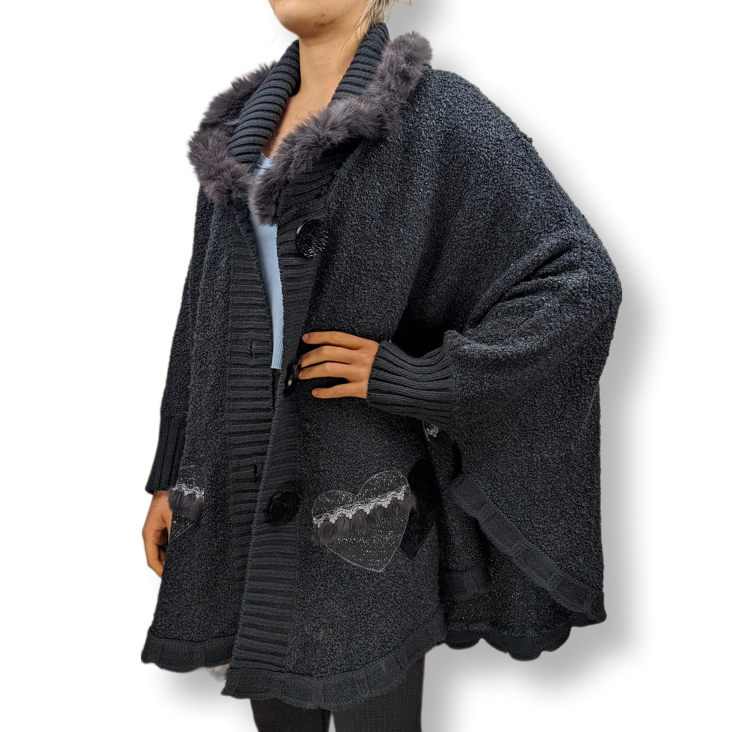 O Chico Paris Black Cape Cardigan Women One Size