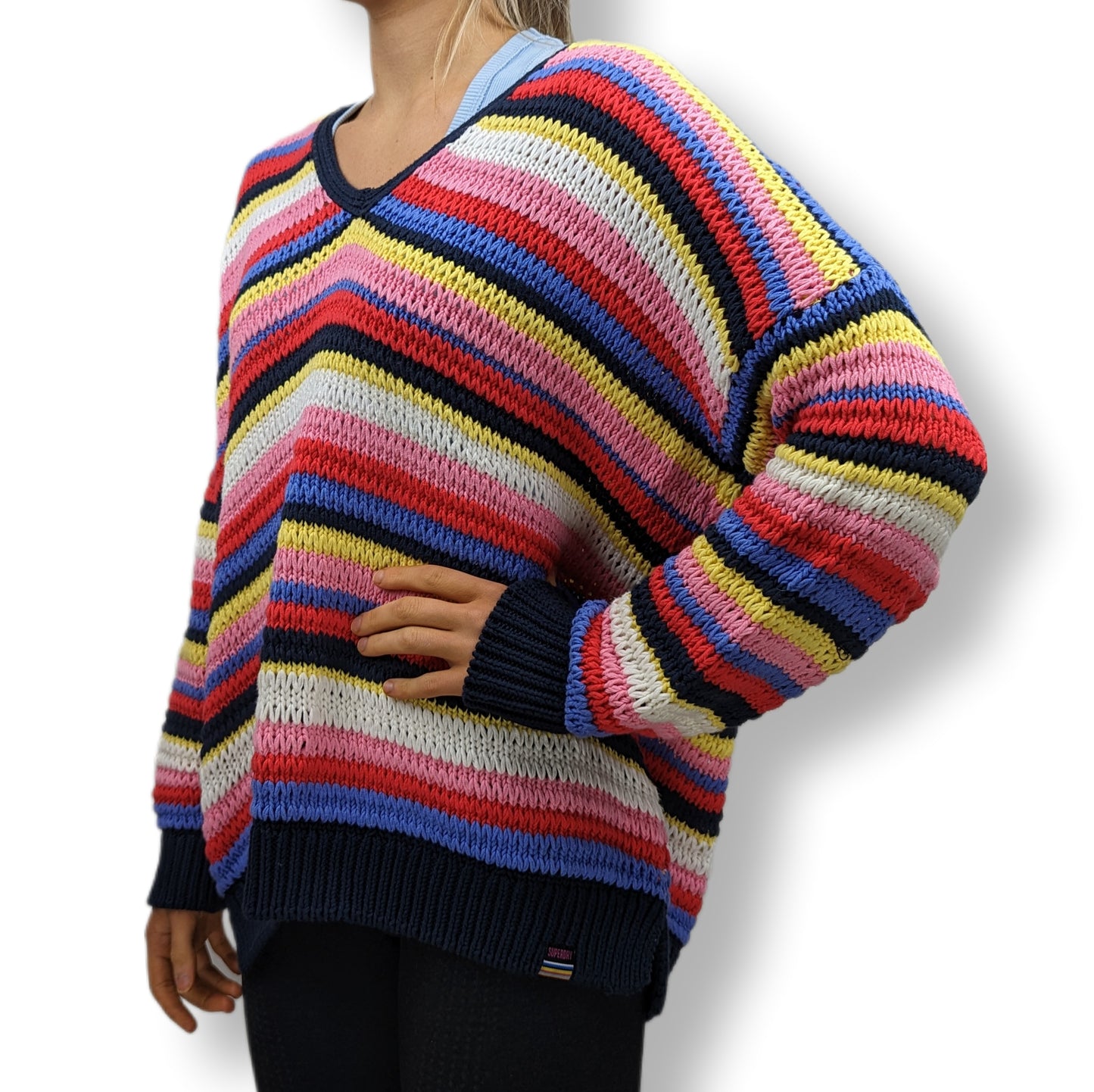 Superdry Multicolour Stripe Open Knit Sweater Women Size UK 12