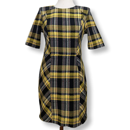 ASOS Yellow Plaid Sheath Dress Women Size UK 12