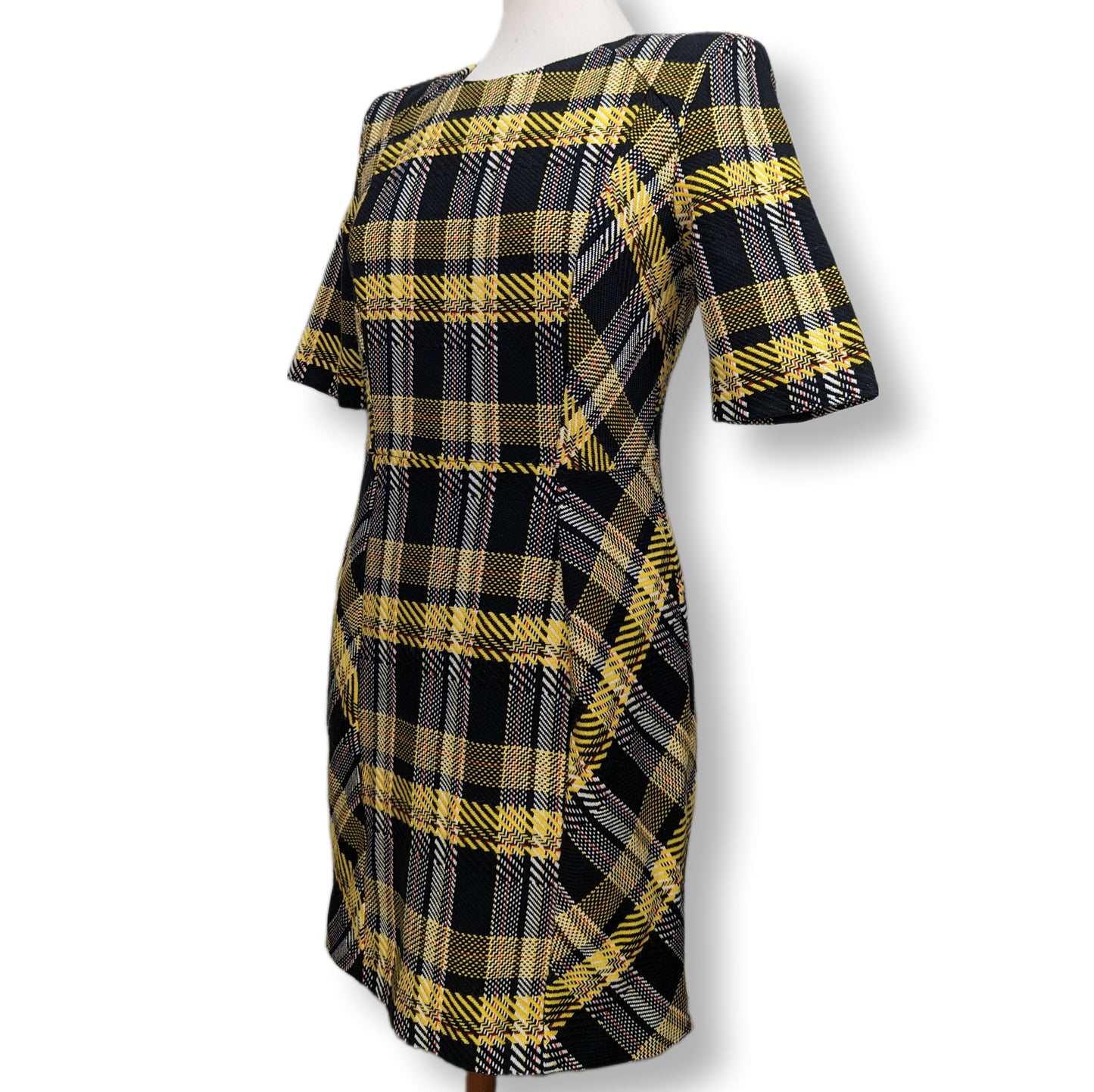 ASOS Yellow Plaid Sheath Dress Women Size UK 12