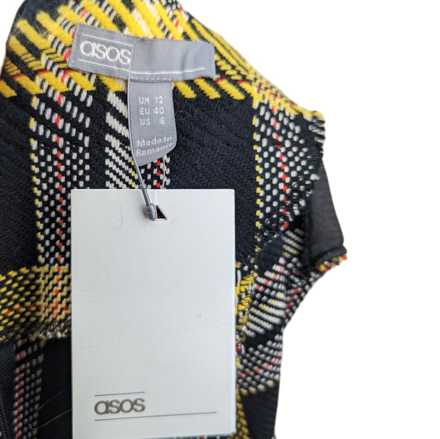 ASOS Yellow Plaid Sheath Dress Women Size UK 12