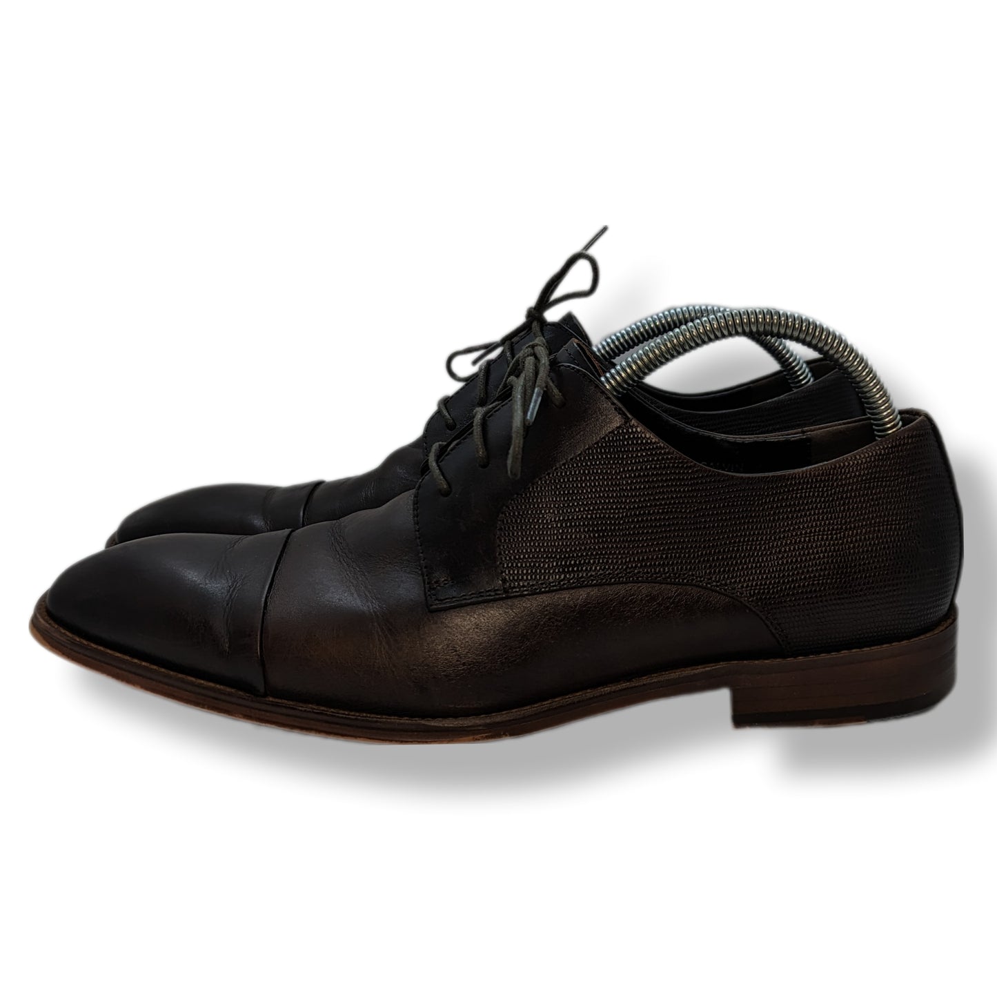 6th Sense Eton Coffee Brown Fine Leather Toe Cap Derby Reptile Effect Shoes UK 10