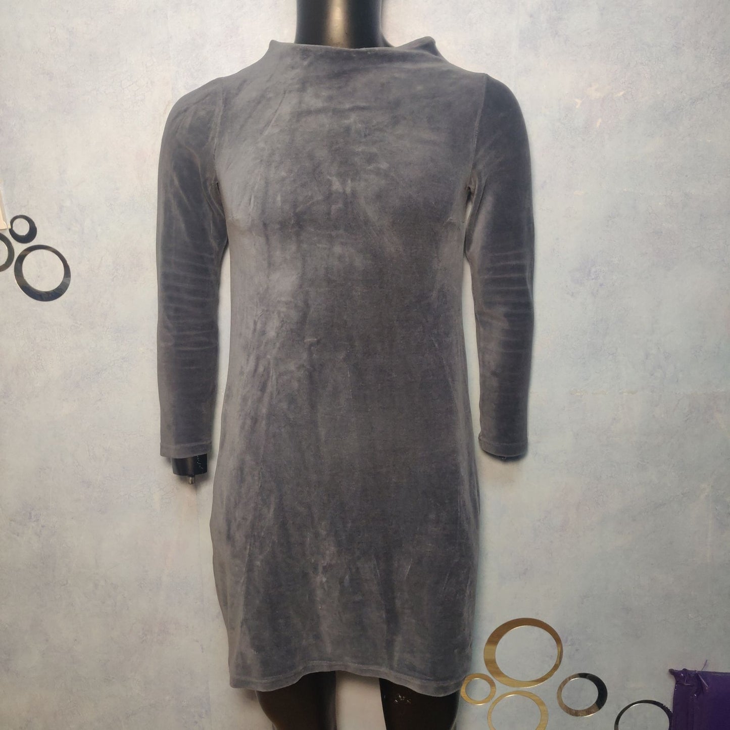 One Dress Blue Velvet Dress Long Sleeve Women Size UK 36