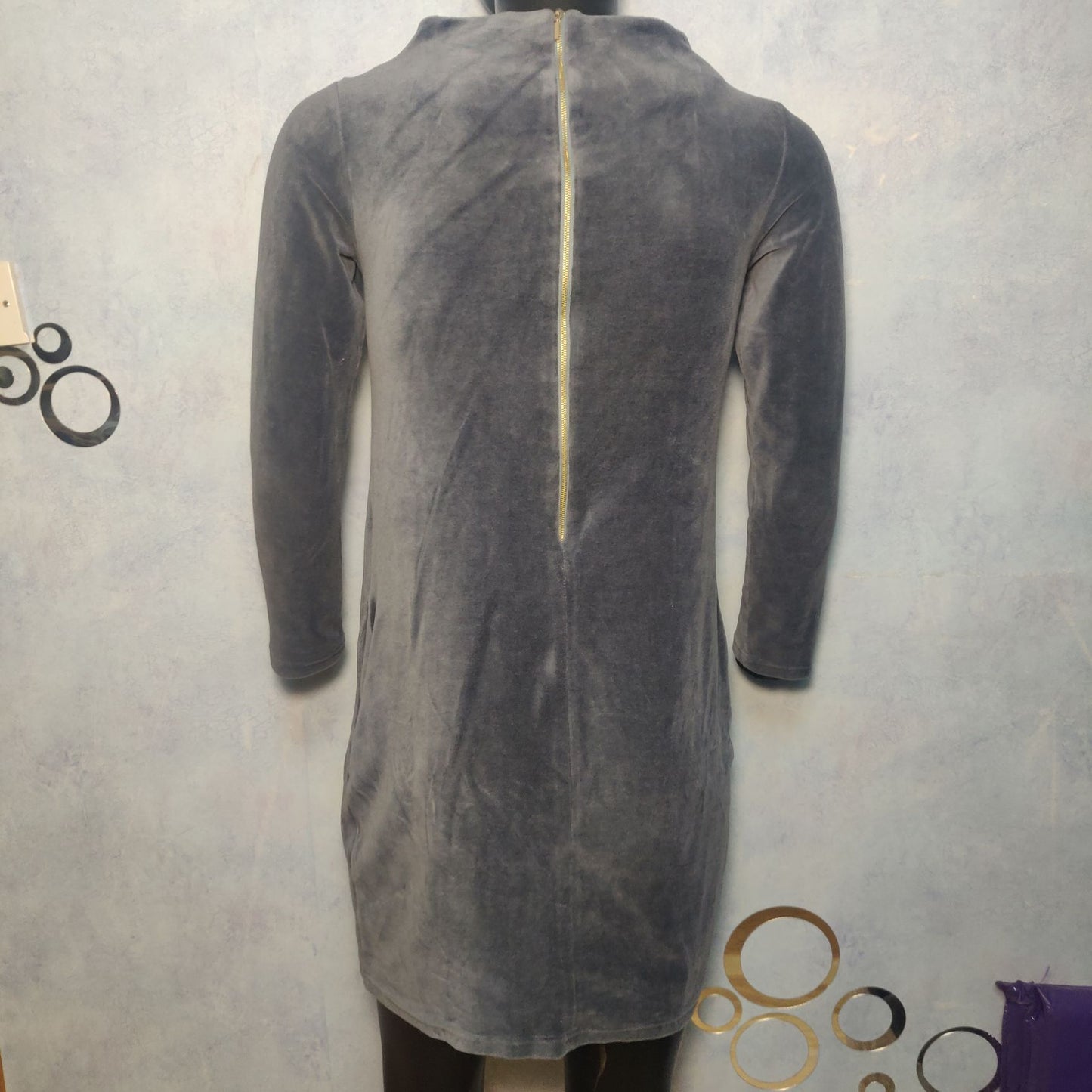 One Dress Blue Velvet Dress Long Sleeve Women Size UK 36