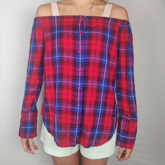 Enlightened Red Blue Tube Top Shirt Women Size UK 10