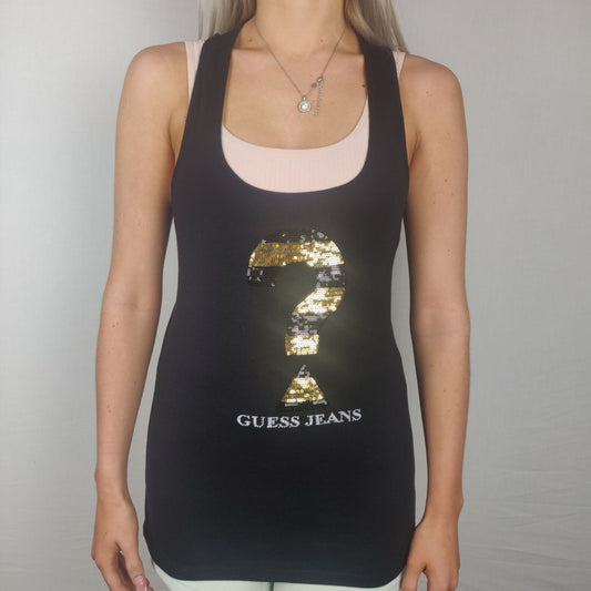 Guess Jeans Black Sleeveless Top Women Size Large