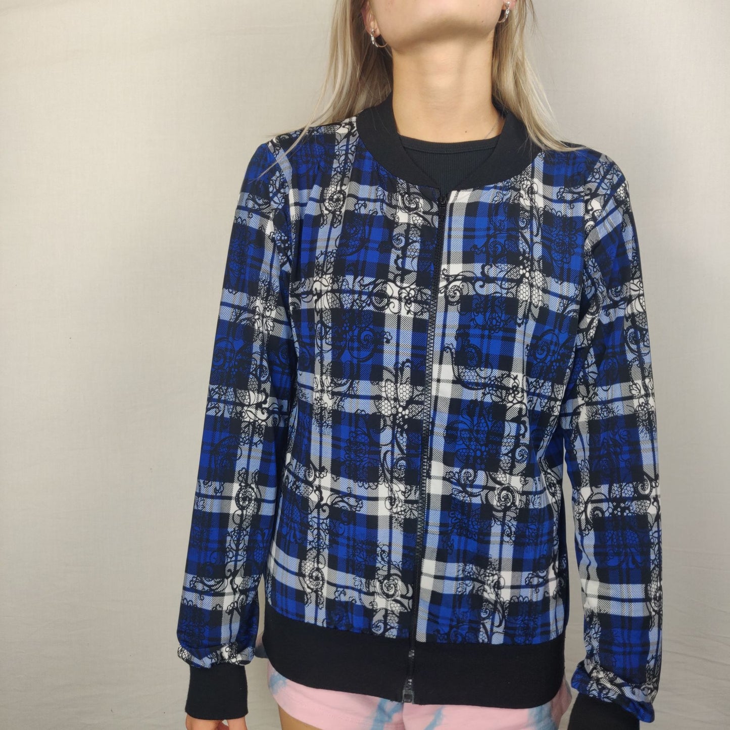 Lili Blue Floral Bomber Jacket Women Size UK 10