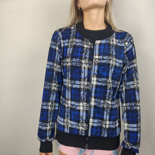 Lili Blue Floral Bomber Jacket Women Size UK 10