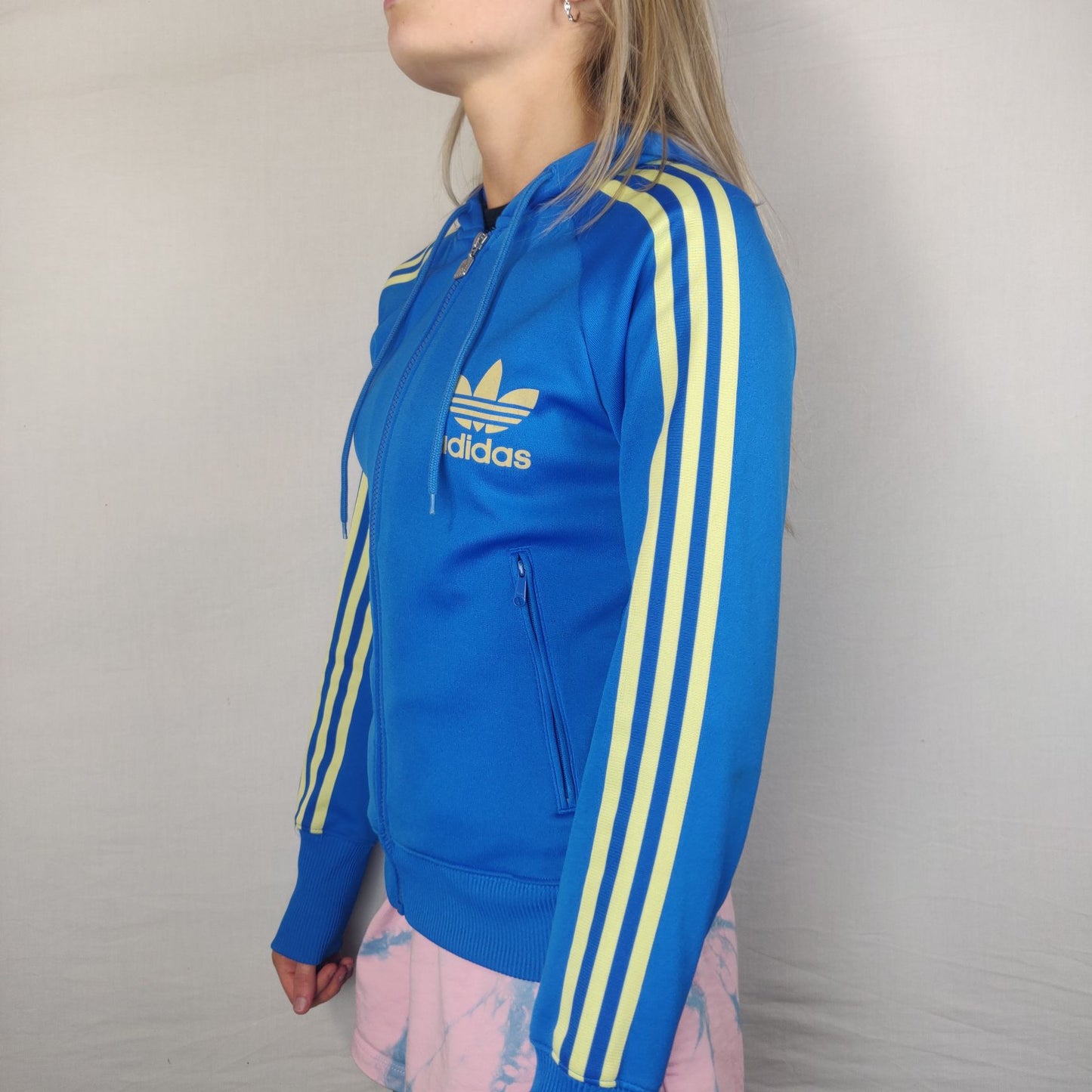 Adidas 3 Stripes Blue Track Top Full Zip Women Size UK 10