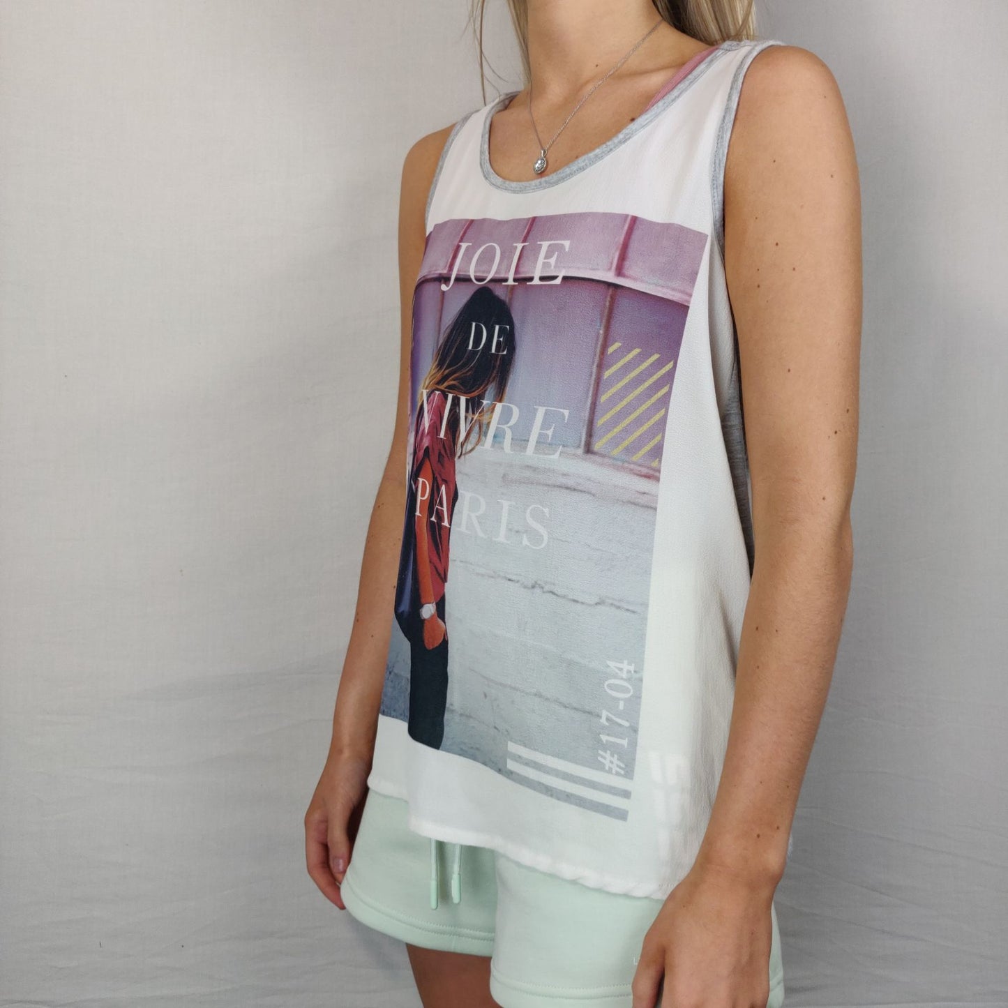 Dunnes White Grey Tank "Joie De Vivre" Women Size UK 8