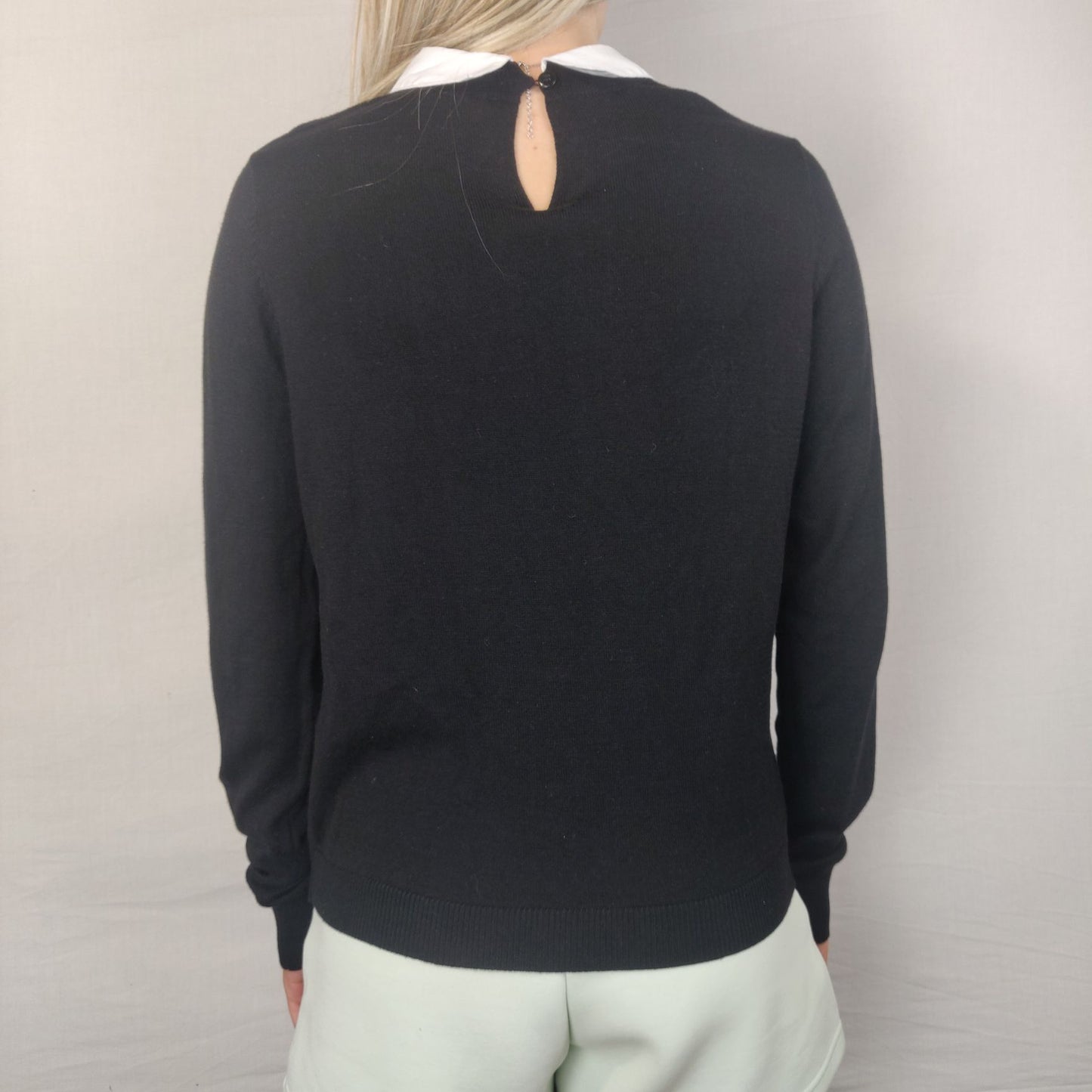 Oasis Black Collared Sweater Long Sleeve Women Size Small
