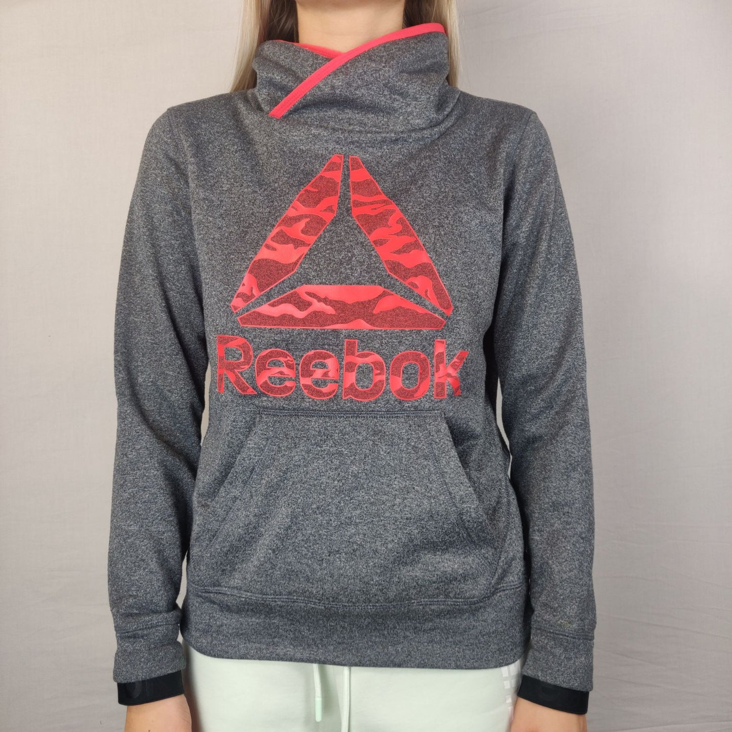 Reebok Grey Sweatshirt Pullover Red Logo Women SIze XS