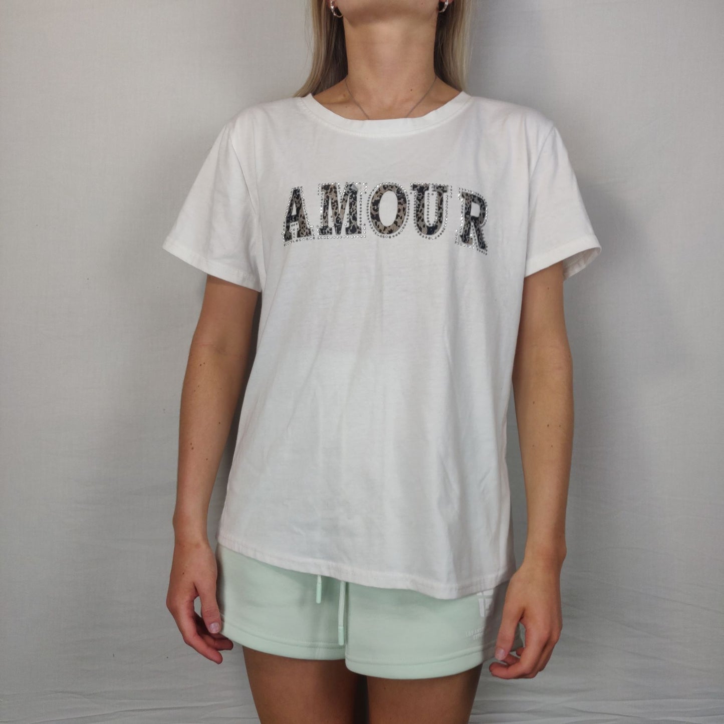 Qed London White Amour T-shirt Short Sleeve Women Size Large