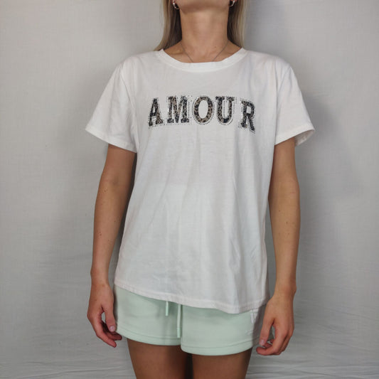 Qed London White Amour T-shirt Short Sleeve Women Size Large