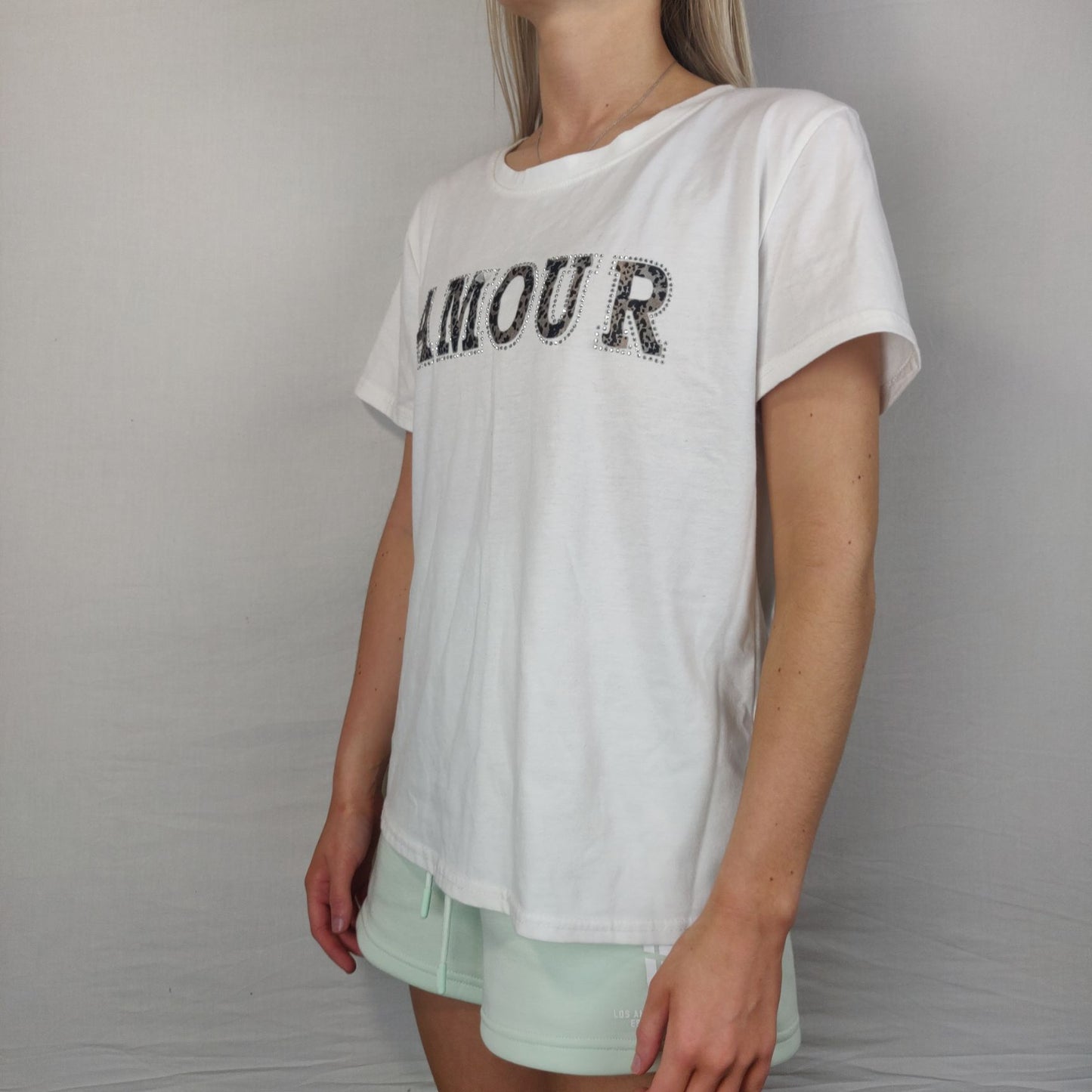 Qed London White Amour T-shirt Short Sleeve Women Size Large