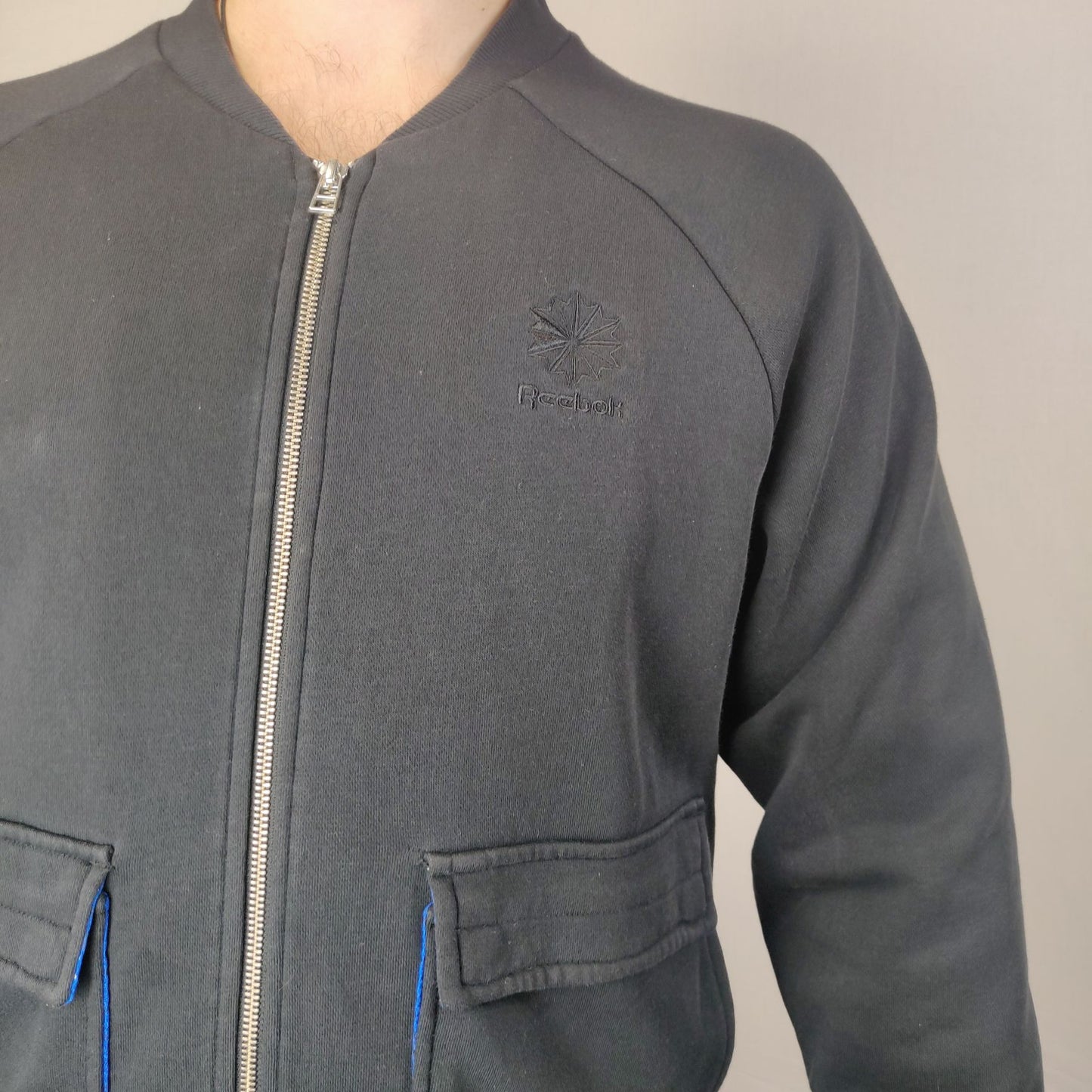 Reebok Classic Vintage Black Sweatshirt Full Zip Men Size Large