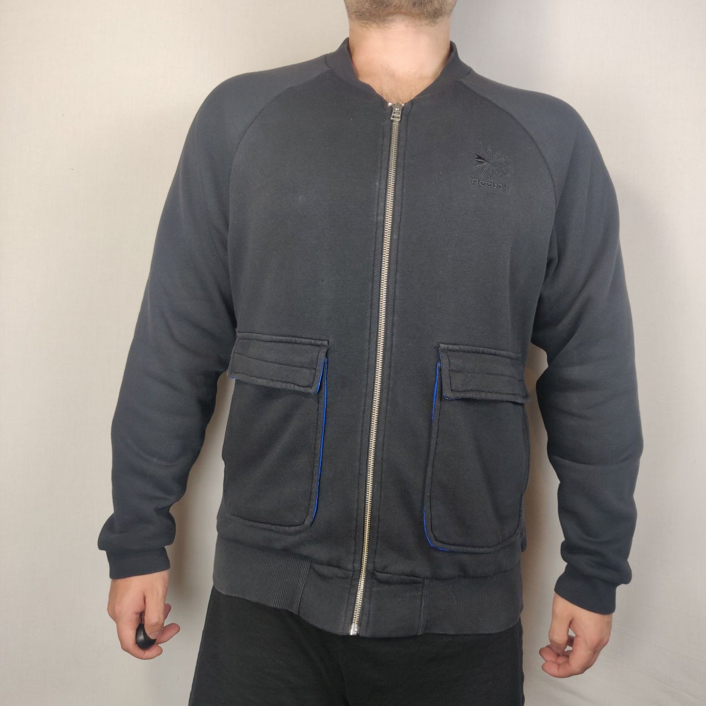 Reebok Classic Vintage Black Sweatshirt Full Zip Men Size Large