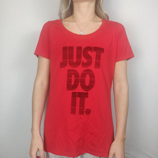 Nike Just Do It Red Tshirt Short Sleeve Women Size Medium