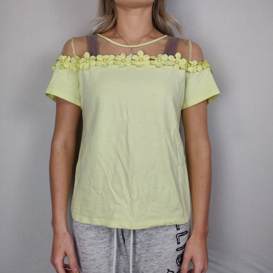 Qed London Yellow Cold Shoulder Shirt Women Size UK 12