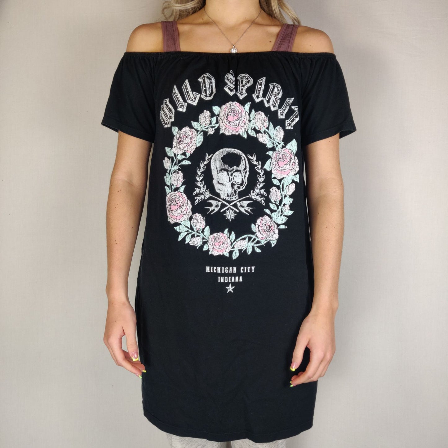 River Island Black "Wild Spirit" Cold Shoulders Top Women Size UK 10