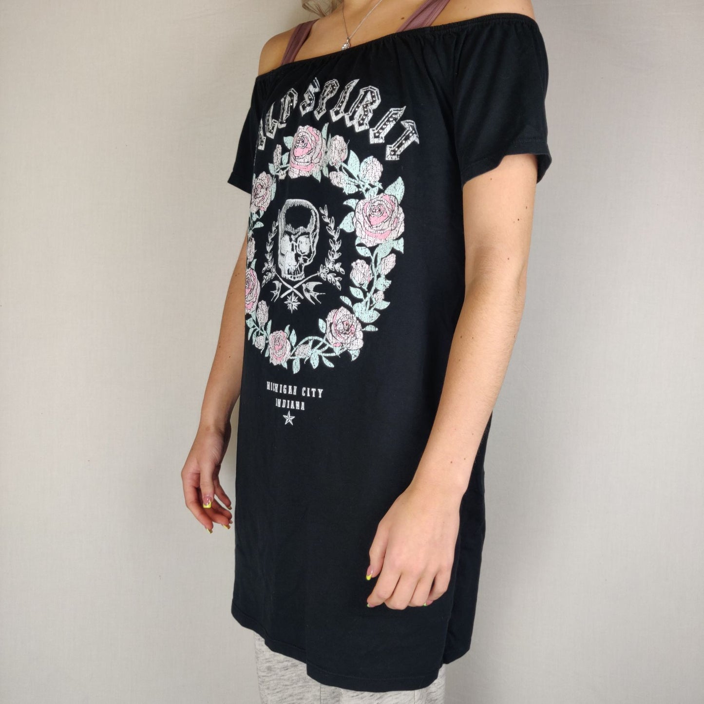 River Island Black "Wild Spirit" Cold Shoulders Top Women Size UK 10