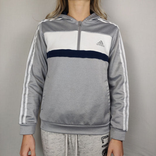 Adidas Grey Sweatshirt 1/4 Zip Tracksuit Top Women Size Small