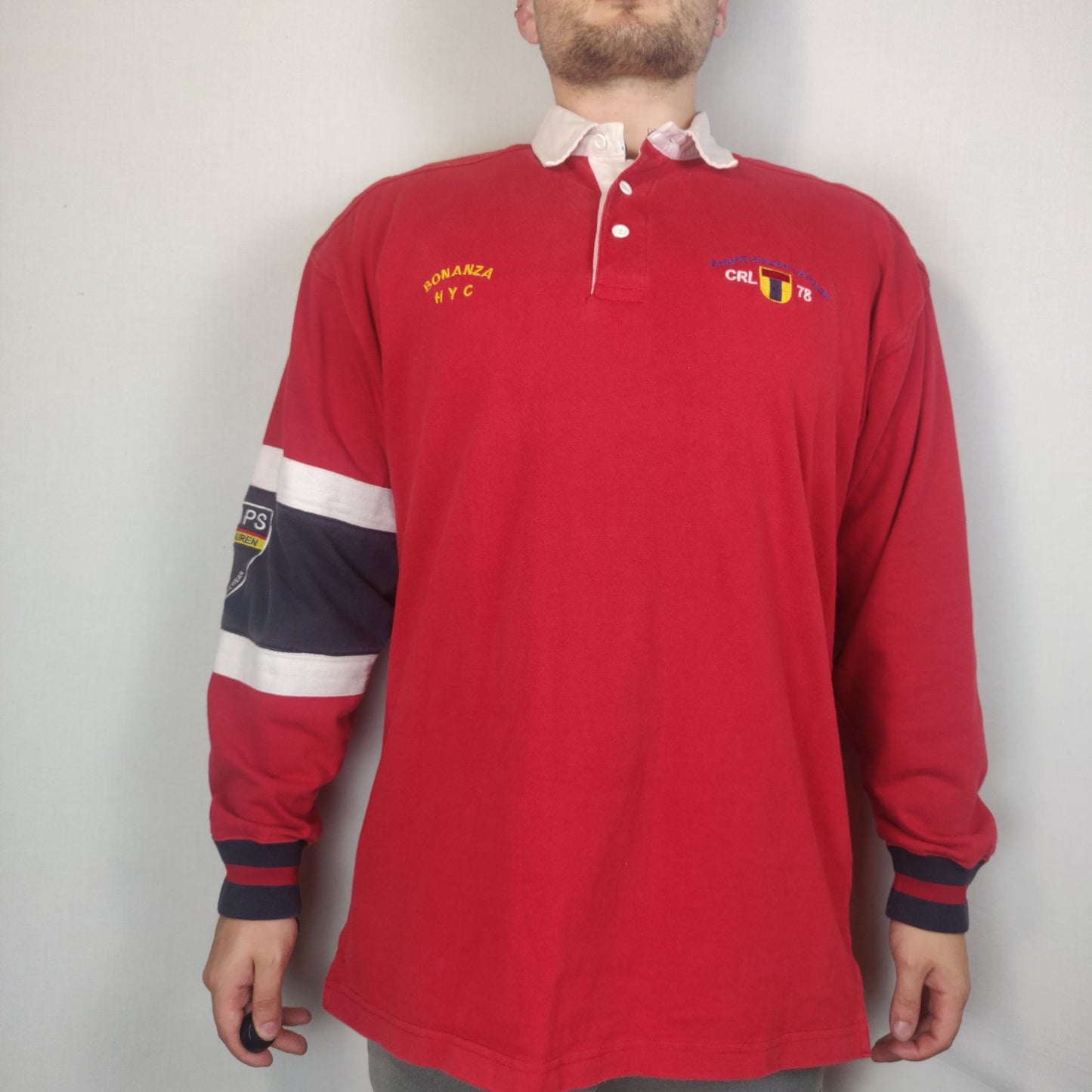 Chaps Ralph Lauren Vintage Red Sweatshirt Mock Neck Men Size Medium