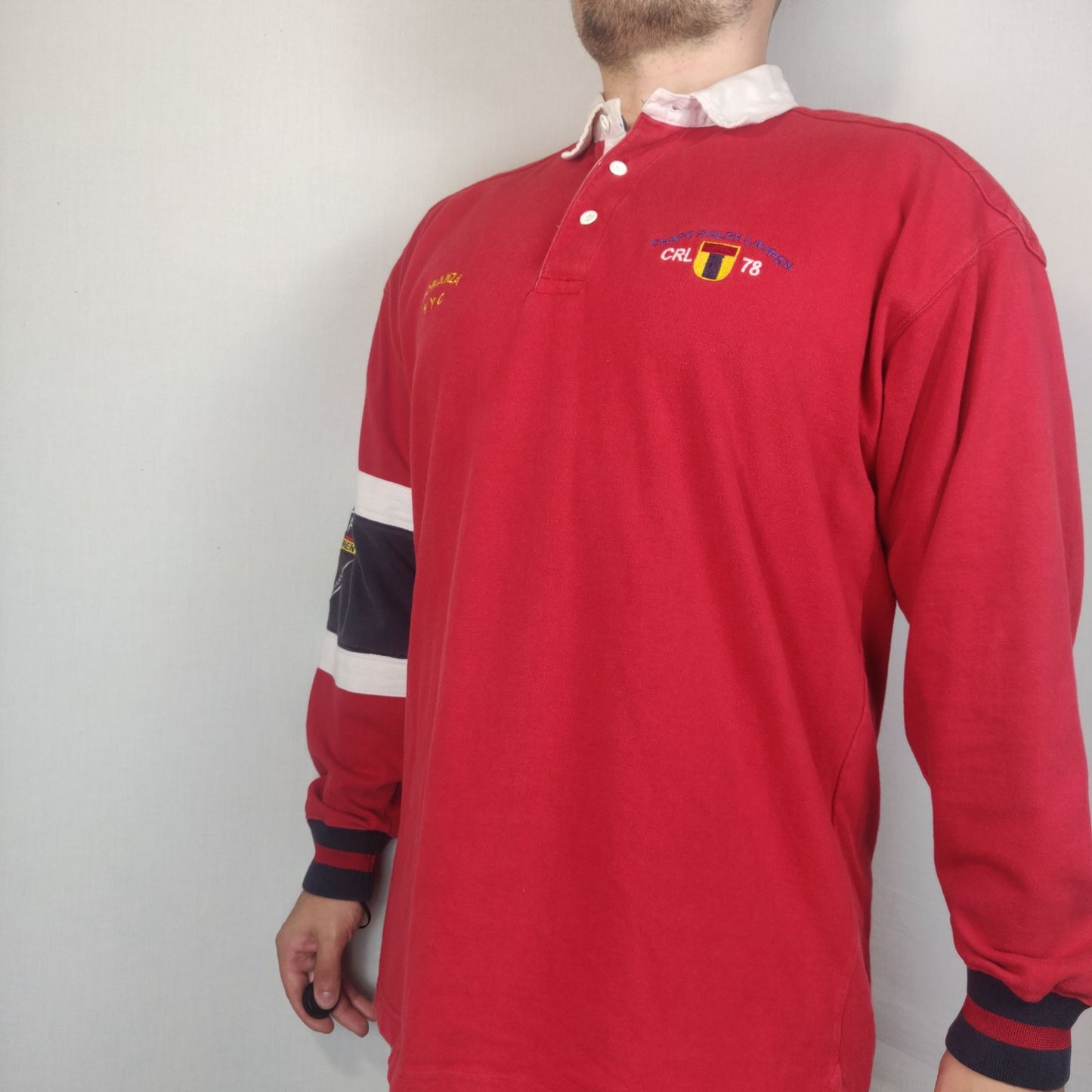Chaps Ralph Lauren Vintage Red Sweatshirt Mock Neck Men Size Medium