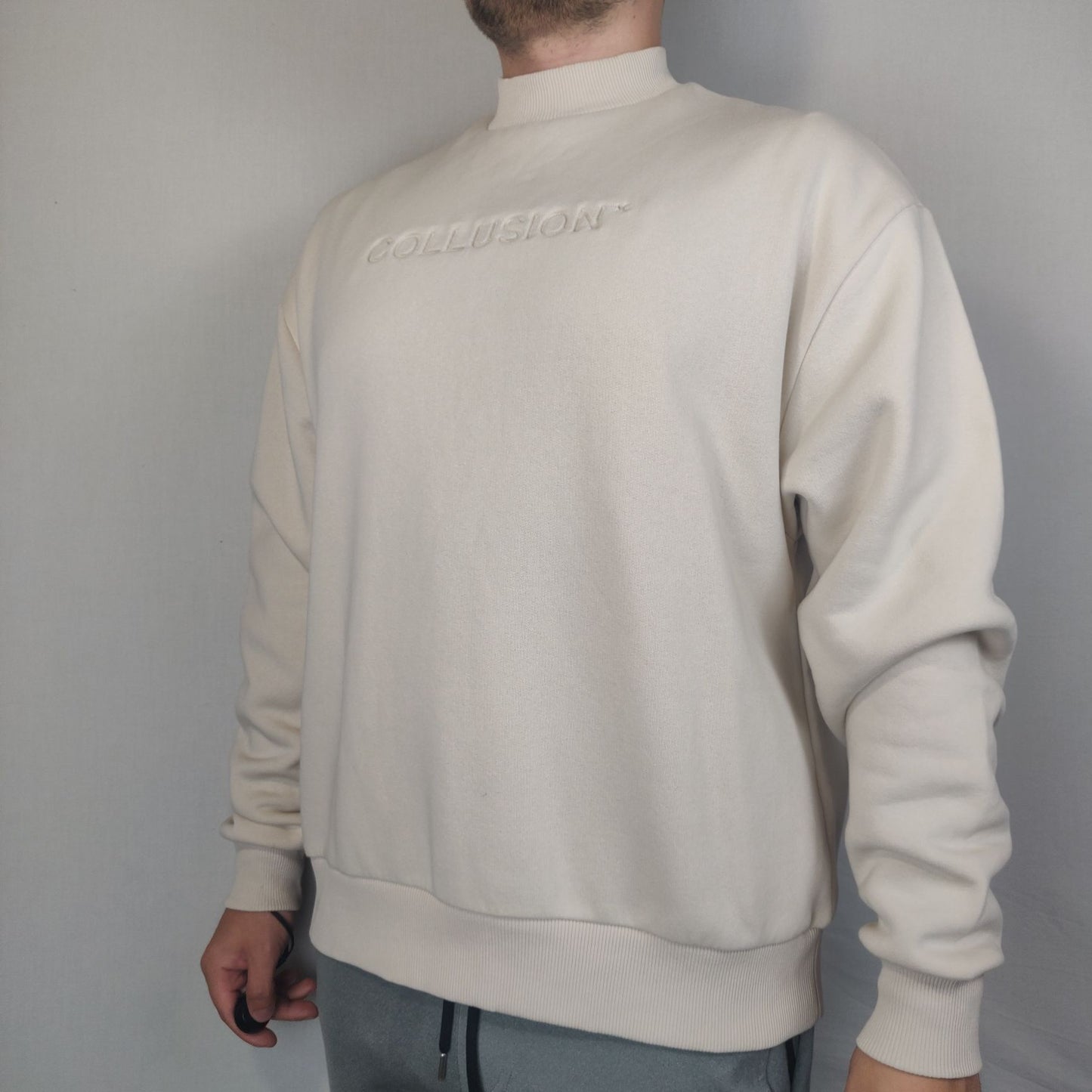 Collusion White High Neck Sweatshirt Pullover Long Sleeve Men Size XS