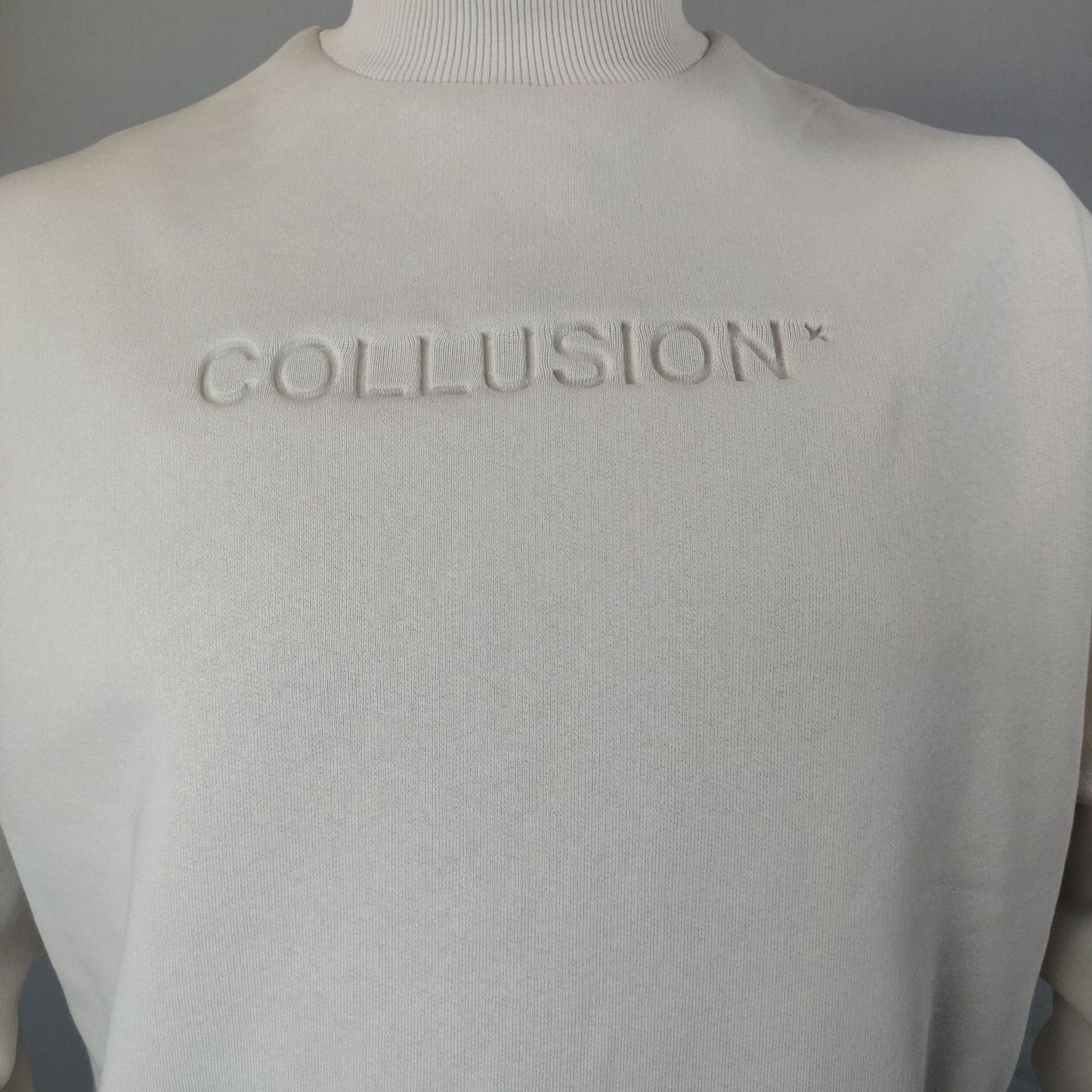 Collusion White High Neck Sweatshirt Pullover Long Sleeve Men Size XS