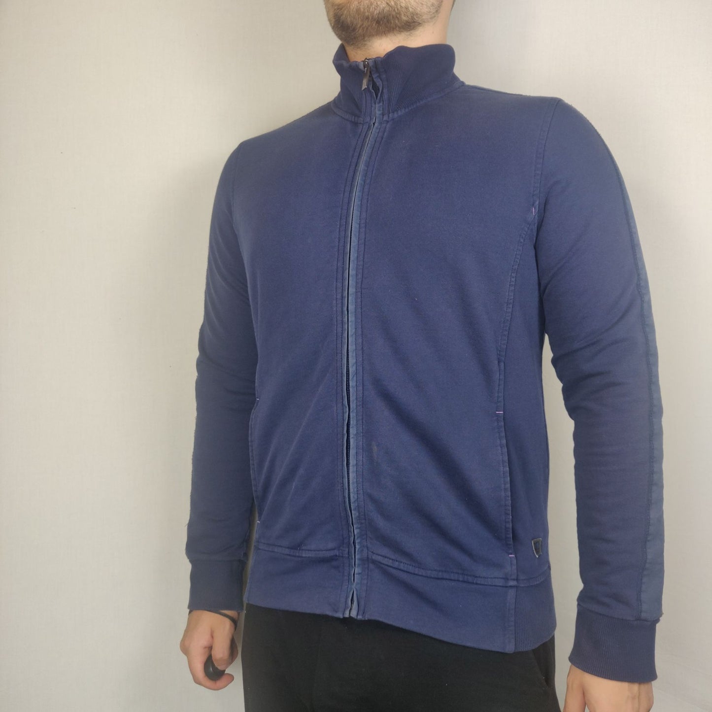 Hugo Boss Orange Navy Full Zip Sweatshirt Men Size Medium