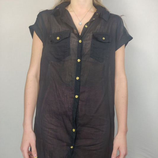 Primark Ocean Club Black Button Cover Up/Shirt Women Size Large