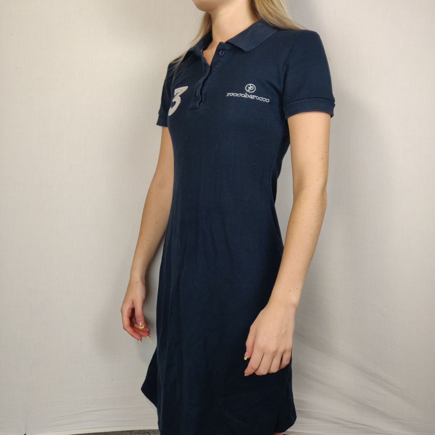 RoccoBarocco Navy Long Beach Dress Polo Shirt Women Size Small