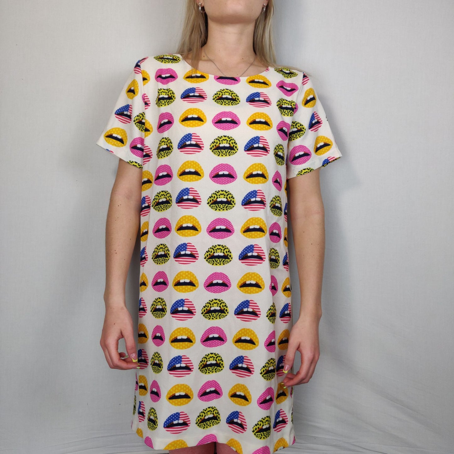 Vera & Lucy White Print Long Dress Women Size Medium