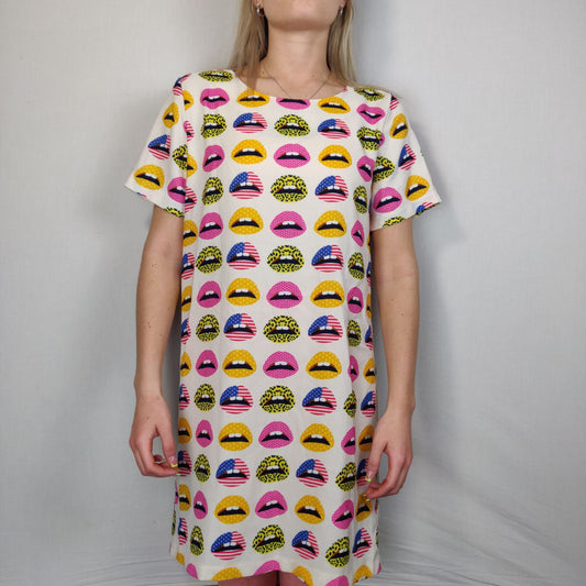 Vera & Lucy White Print Long Dress Women Size Medium