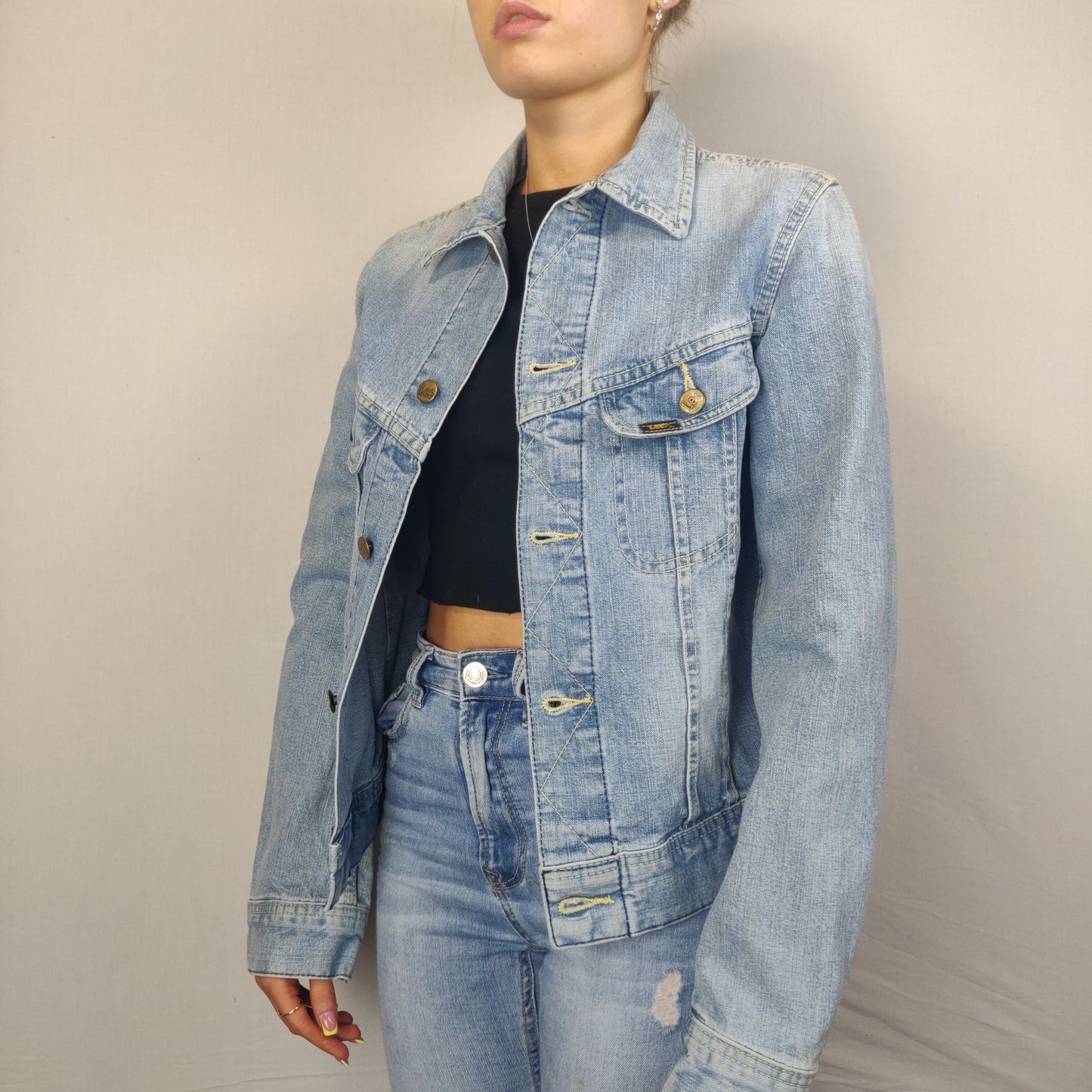 Lee Jacket Vintage Blue Denim Jacket Slim Fit Women Size Medium