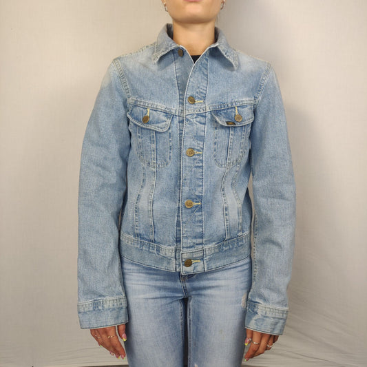 Lee Jacket Vintage Blue Denim Jacket Slim Fit Women Size Medium