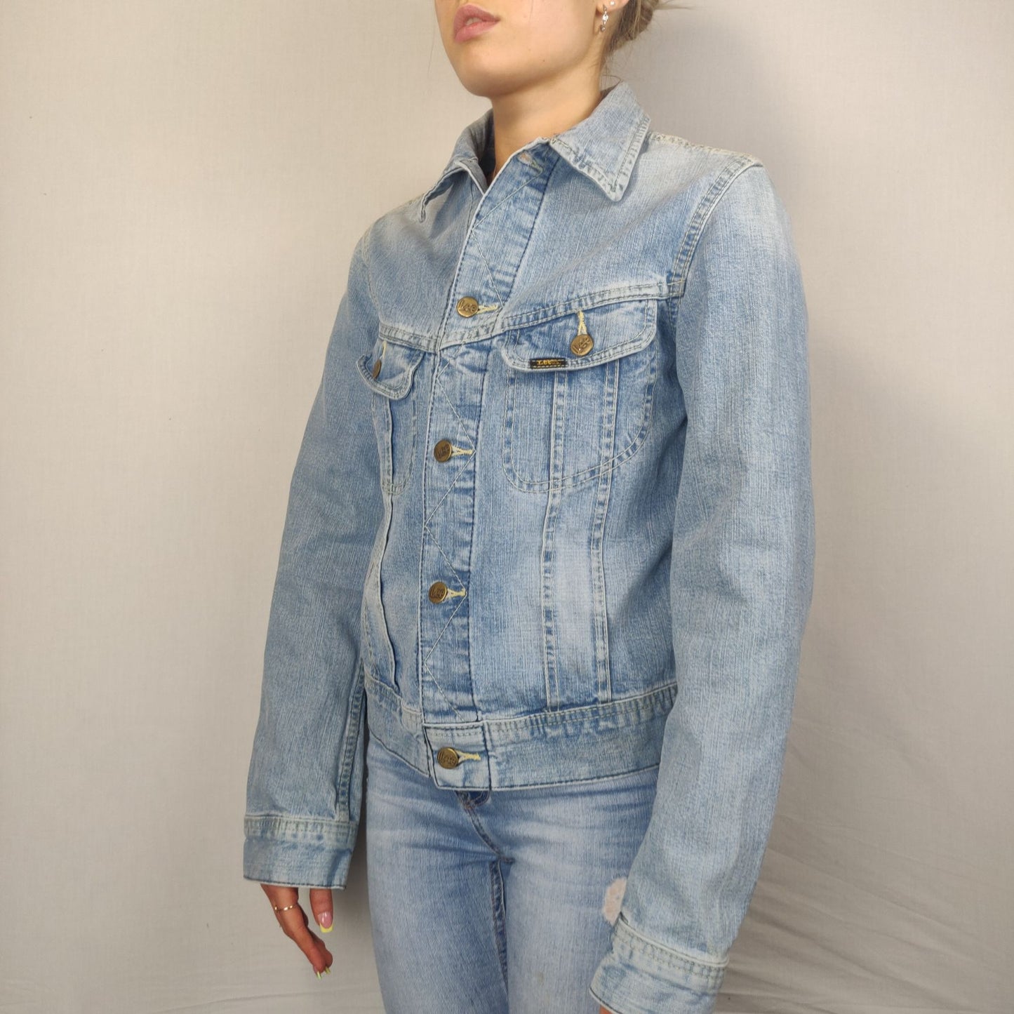 Lee Jacket Vintage Blue Denim Jacket Slim Fit Women Size Medium