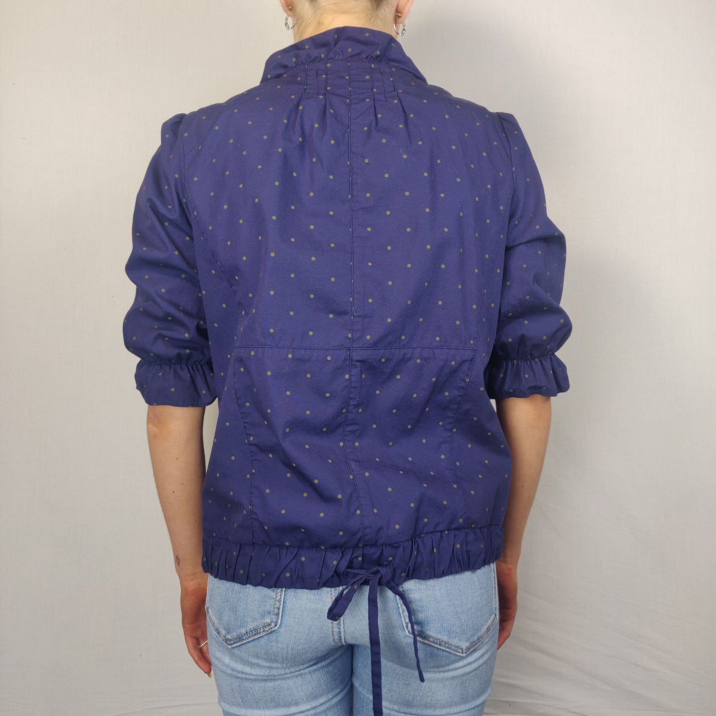 Numph Blue Button Blouse Short Sleeve Women Size UK 14