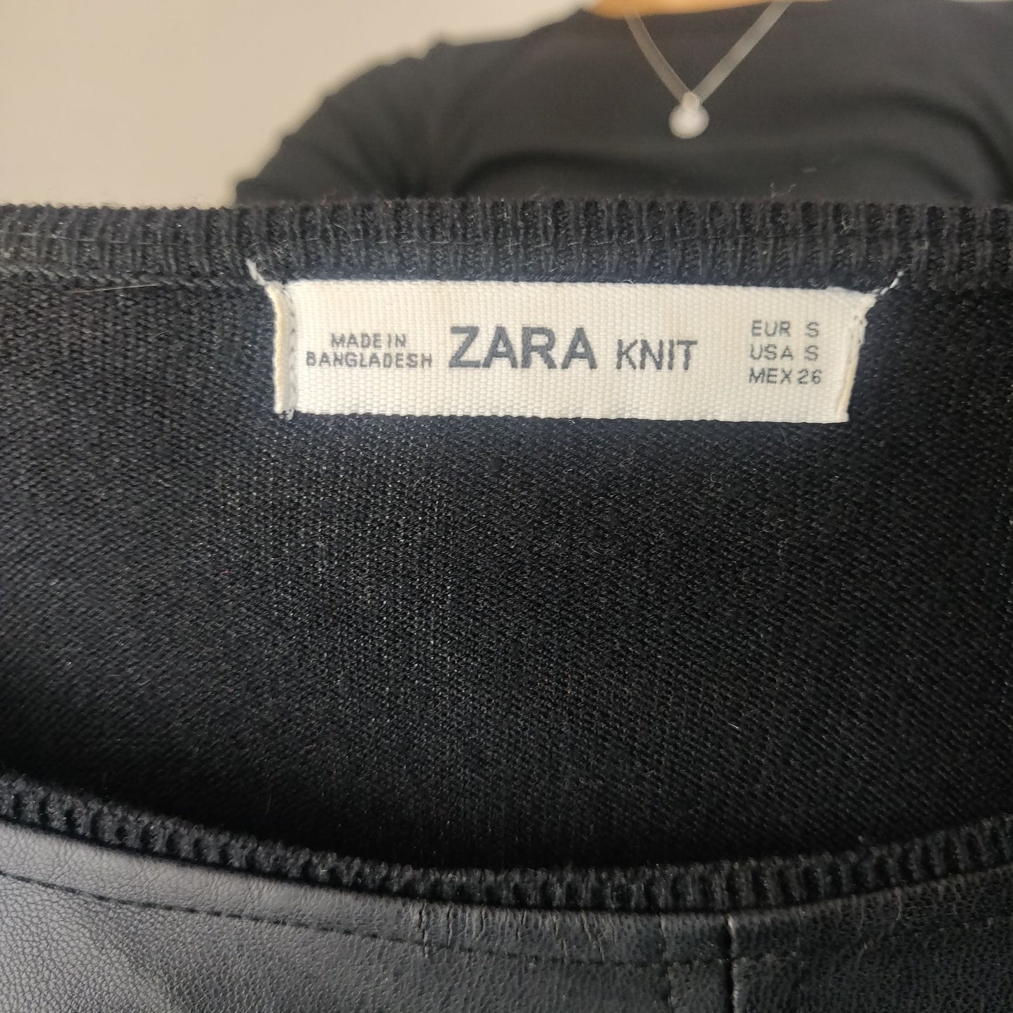 Zara knit Black Leather Sweater Dress Women Size Small