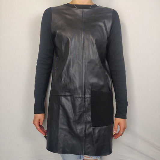 Zara knit Black Leather Sweater Dress Women Size Small