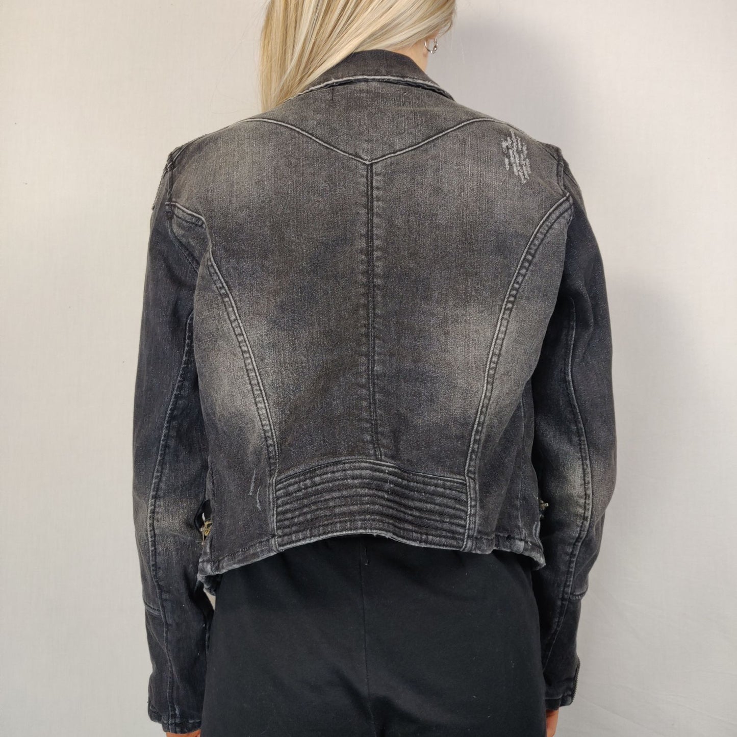 Sicko 19 Grey Basic Denim Jacket Long Sleeve Button Women Size Large