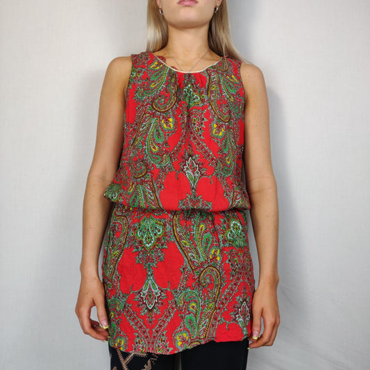 Biscote Red Floral Dress Sleeveless Women Size Small
