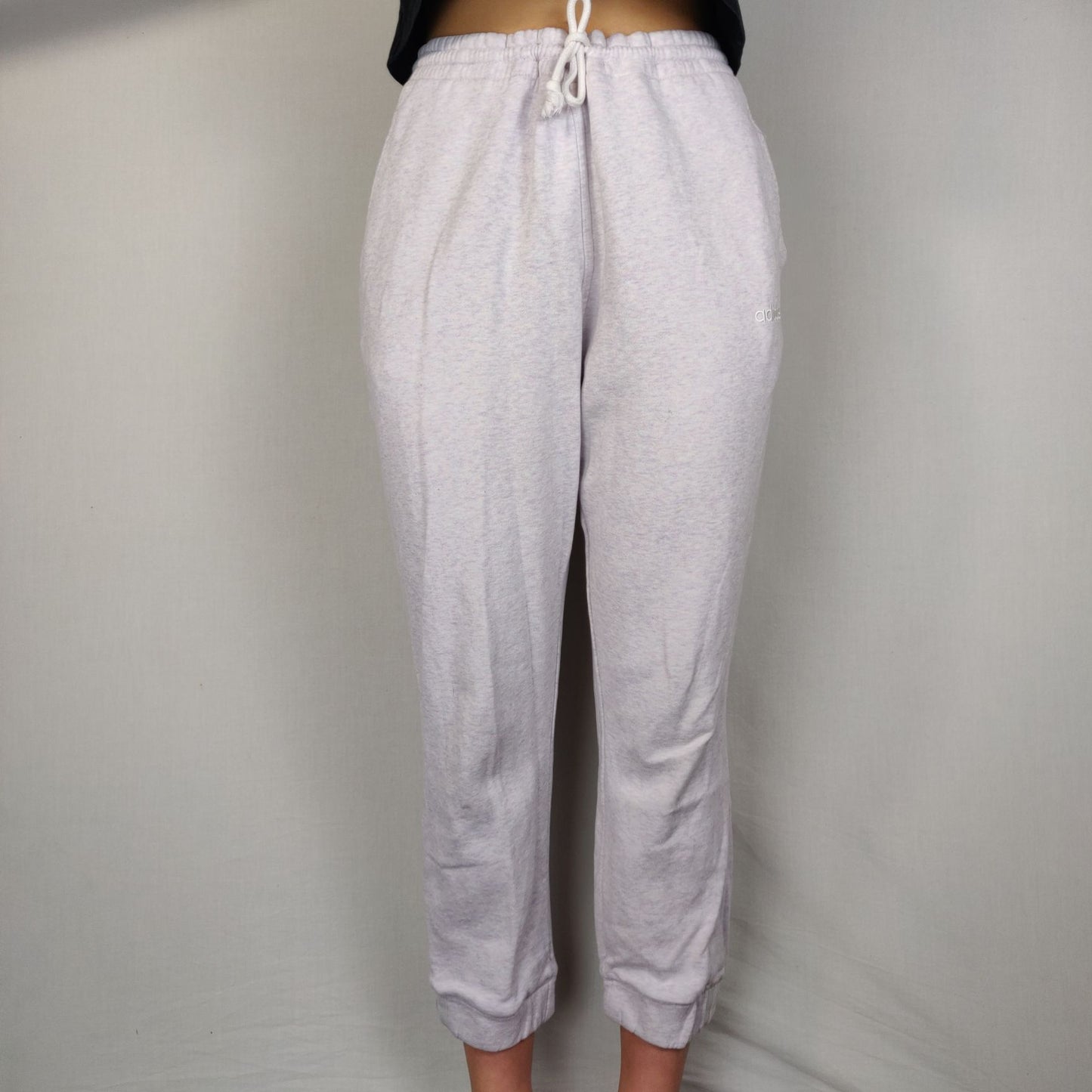 Adidas Basic White Fleece Joggers Tracksuit Bottom Women Size UK 12