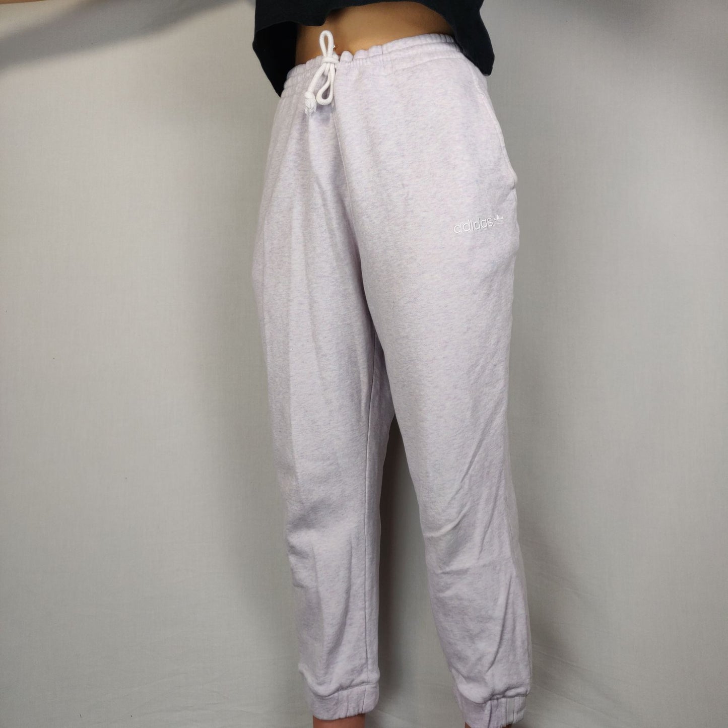 Adidas Basic White Fleece Joggers Tracksuit Bottom Women Size UK 12