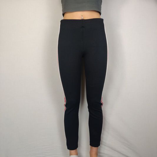 Zara Trafaluc Black Red Stripped Leggings Women Size Small