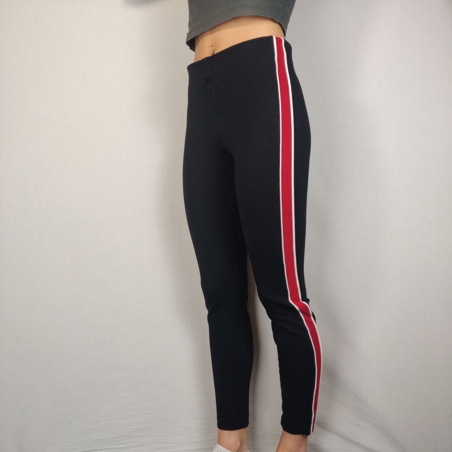 Zara Trafaluc Black Red Stripped Leggings Women Size Small
