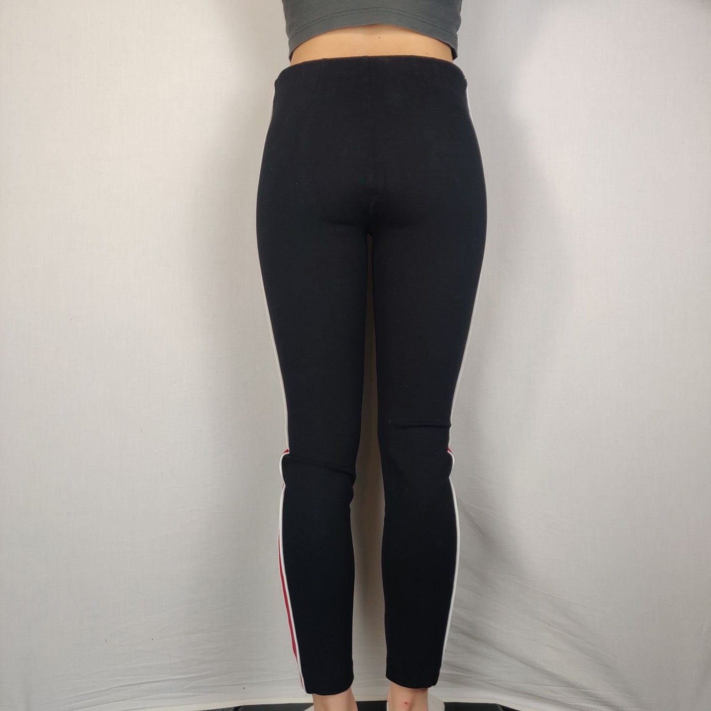 Zara Trafaluc Black Red Stripped Leggings Women Size Small